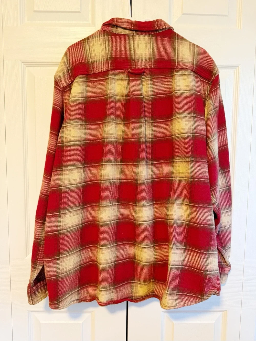 ORVIS Men’s Red and Cream Flannel Plaid Button Up Shirt Jacket | Size XXL
